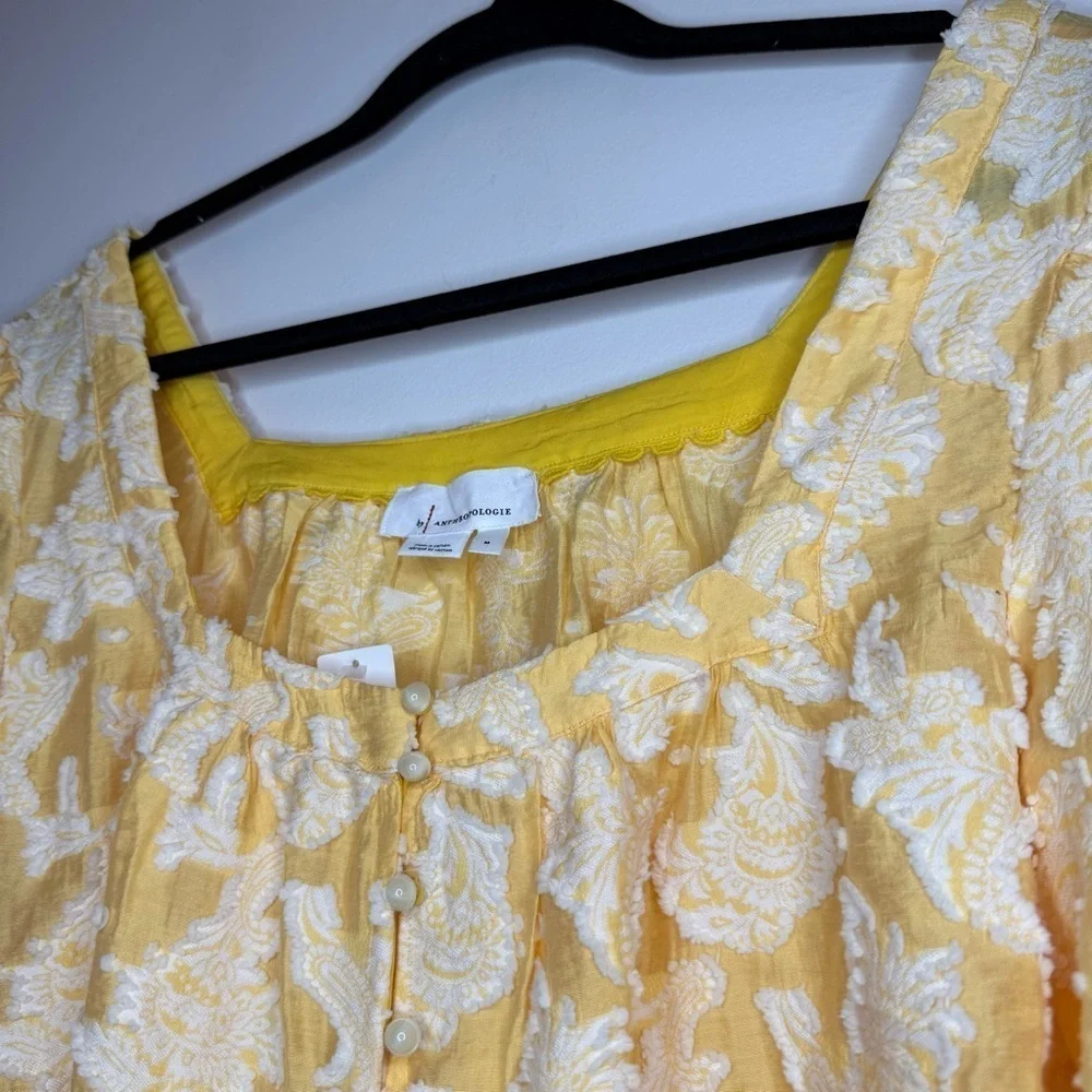 NWT ANTHROPOLOGIE Yvonne Textured Yellow Boho Buttondown Puff Sleeve Blouse Top